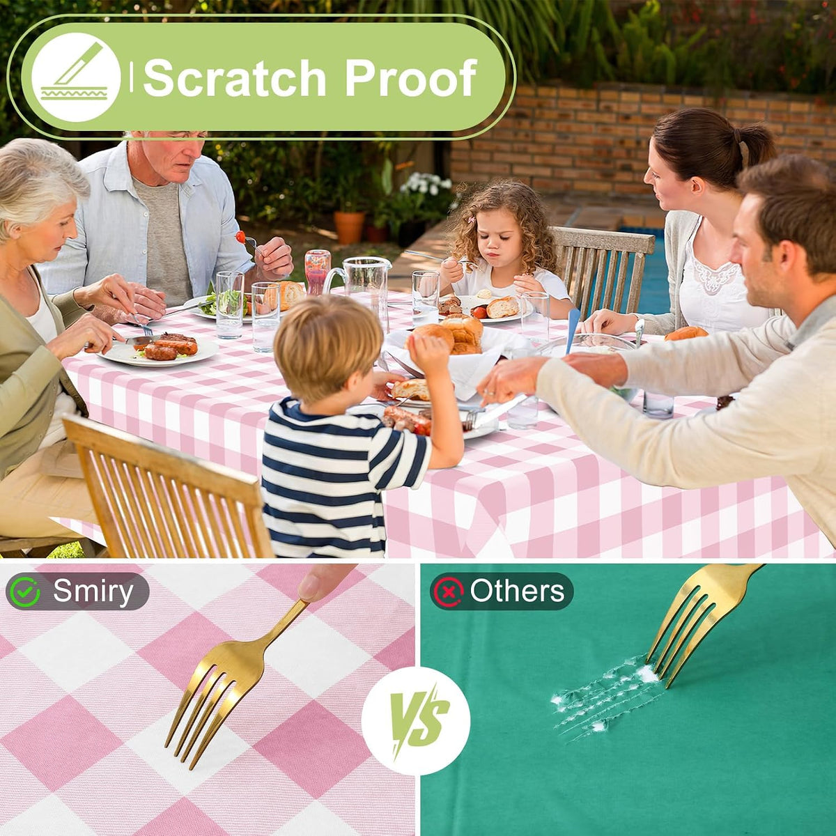 Picnic Table Cloth, Vinyl Tablecloths with Flannel Backing, 52"x70"