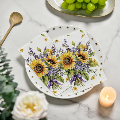 Horaldaily 100 Spring Disposable Paper Decorative Guest Napkins, Sunflower lavender Purple Flower Hand Towel for Party Lunch Dinner Kitchen Bathroom