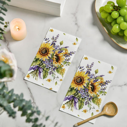 Horaldaily 100 Spring Disposable Paper Decorative Guest Napkins, Sunflower lavender Purple Flower Hand Towel for Party Lunch Dinner Kitchen Bathroom
