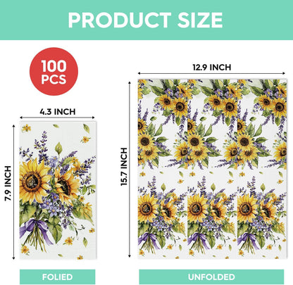 Horaldaily 100 Spring Disposable Paper Decorative Guest Napkins, Sunflower lavender Purple Flower Hand Towel for Party Lunch Dinner Kitchen Bathroom