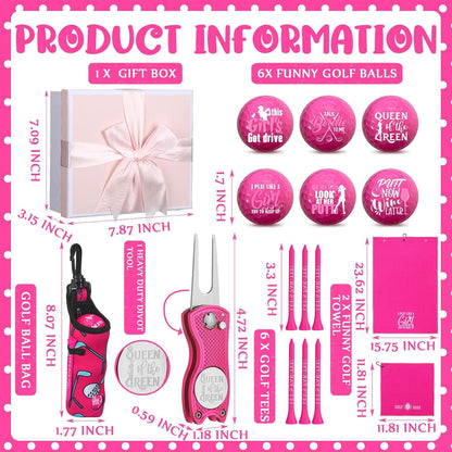18 Pcs Pink Golf Accessories Kit for Women with Balls Tees