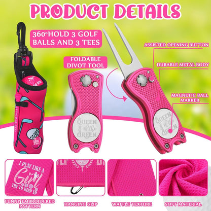 18 Pcs Pink Golf Accessories Kit for Women with Balls Tees