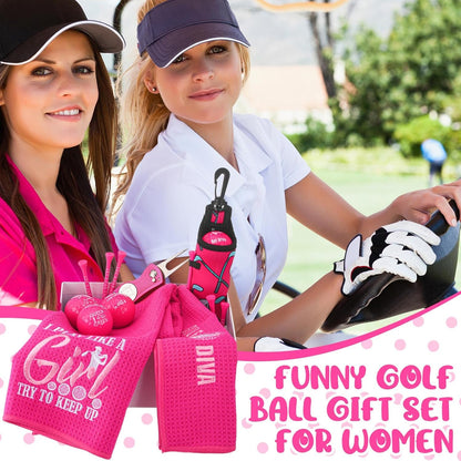 18 Pcs Pink Golf Accessories Kit for Women with Balls Tees