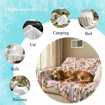 40"x60" Lap Cooling Blanket Pink Peaches Ice Silk Lightweight Breathable Soft Summer Blanket for Hot Sleepers Couch Bed Sofa Camping Flowers Summer Fruit