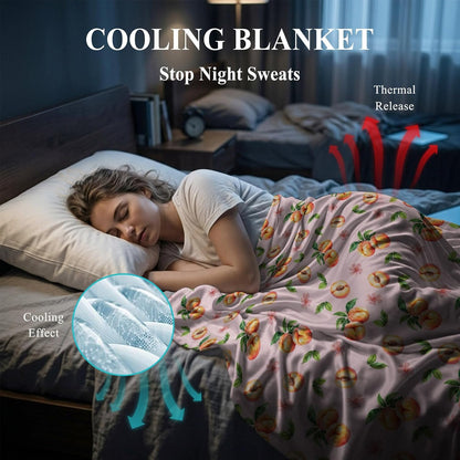 40"x60" Lap Cooling Blanket Pink Peaches Ice Silk Lightweight Breathable Soft Summer Blanket for Hot Sleepers Couch Bed Sofa Camping Flowers Summer Fruit