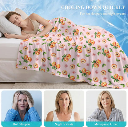 40"x60" Lap Cooling Blanket Pink Peaches Ice Silk Lightweight Breathable Soft Summer Blanket for Hot Sleepers Couch Bed Sofa Camping Flowers Summer Fruit