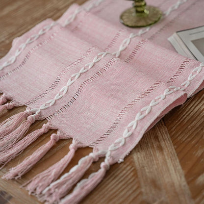 Table Runners 90 Inches Long with Tassels - Gifts for Her, Pink Boho Embroidered Table Runner Farmhouse Rustic Linen Runners for Wedding Party Baby Shower Home Decor (Pink, 12"×90")