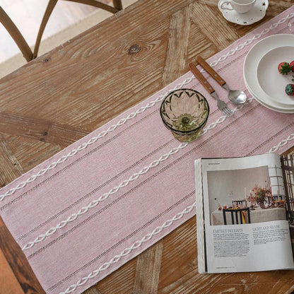 Table Runners 90 Inches Long with Tassels - Gifts for Her, Pink Boho Embroidered Table Runner Farmhouse Rustic Linen Runners for Wedding Party Baby Shower Home Decor (Pink, 12"×90")