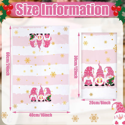 4 Pcs Pink Christmas Kitchen Towels 16 x 24 Inch Merry Christmas Hand Towels Tree Gnome Truck Dish Cloths Absorbent Xmas Tea Dishcloths for Home Bathroom Xmas Kitchen Decor