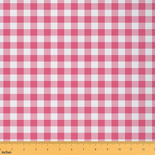 Checkered Simple Style Fabric by The Yard,Pink and White Classic Gingham Buffalo Plaid Sewing Supplies,Geometric Grid Art Print DIY Soft Polyester No Stretch 1 Yard,36" L x 59" W
