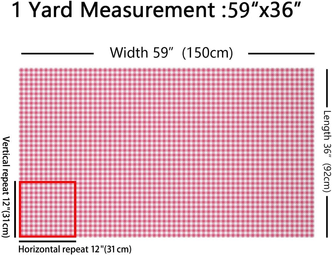 Checkered Simple Style Fabric by The Yard,Pink and White Classic Gingham Buffalo Plaid Sewing Supplies,Geometric Grid Art Print DIY Soft Polyester No Stretch 1 Yard,36" L x 59" W