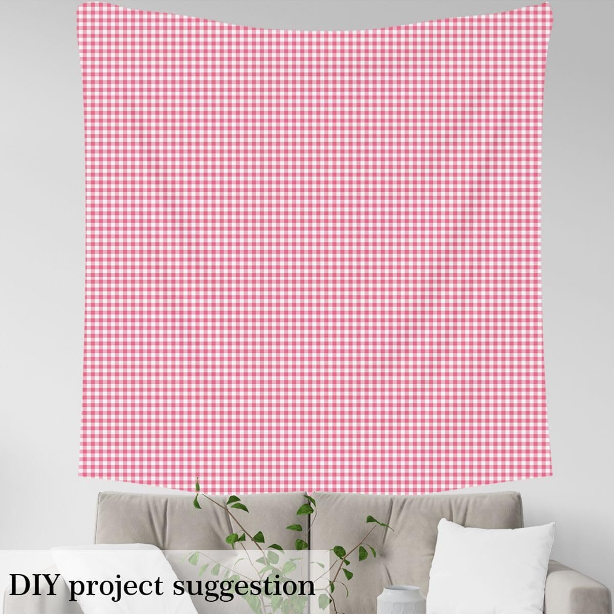 Checkered Simple Style Fabric by The Yard,Pink and White Classic Gingham Buffalo Plaid Sewing Supplies,Geometric Grid Art Print DIY Soft Polyester No Stretch 1 Yard,36" L x 59" W