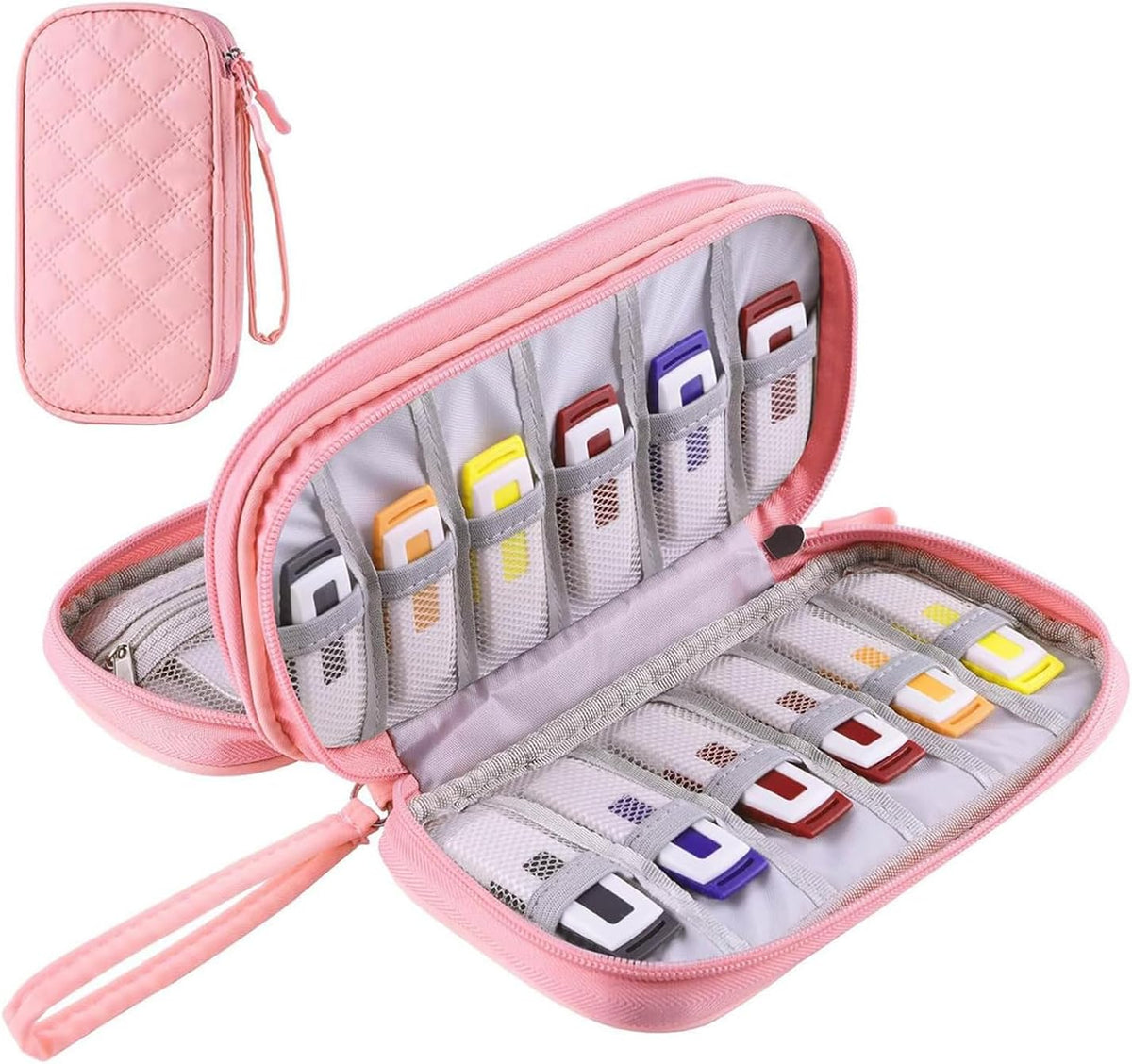 USB Flash Drive Case, Portable Storage Bag for Samsung/Sandisk/Jump Drive USB Flash Drives, Thumb Drive, USB Memory Stick, SD Card, Cable, etc, with 18 Slots (Pink)