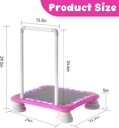 3-in-1 Mini Trampoline for Kids with Music & Lights, Indoor Outdoor Bounce Board, Removable Safety Handle, Sensory Balance Trainer, Non-Slip Base, Ages 3-12