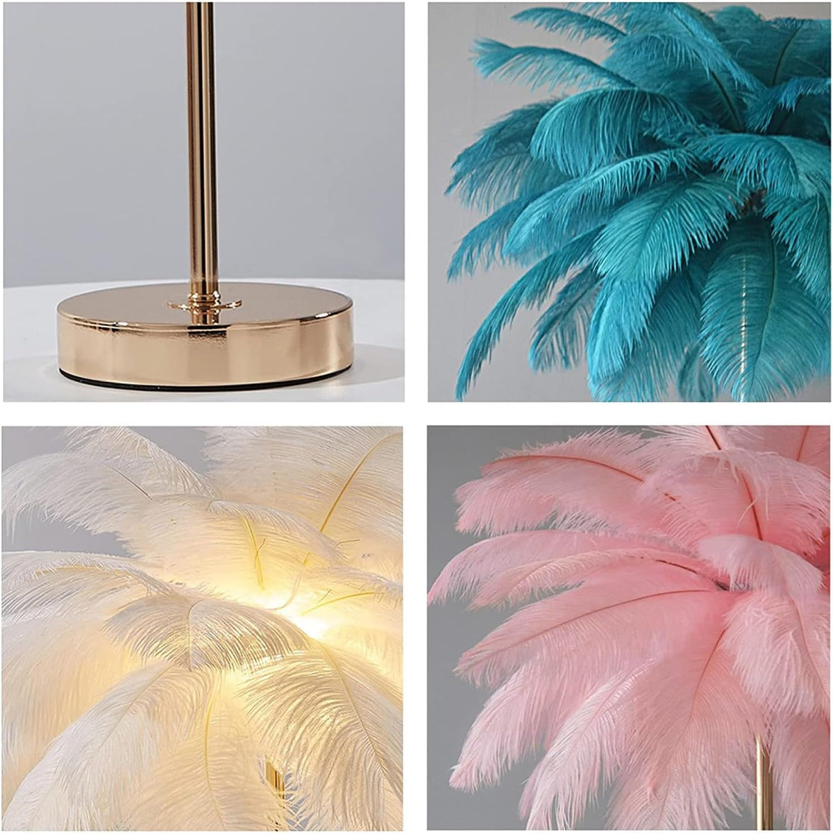 White Ostrich Feather Lamp,3-Color Temperatures Table Lamps for Girls Bedroom Funky Unique Cute Bed Side Nightstand Gold Desk Light (Light Pink)