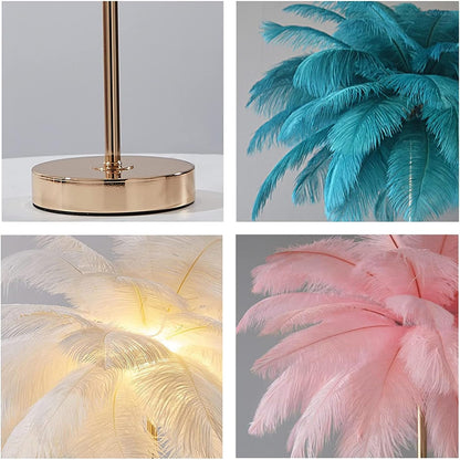 White Ostrich Feather Lamp,3-Color Temperatures Table Lamps for Girls Bedroom Funky Unique Cute Bed Side Nightstand Gold Desk Light (Light Pink)