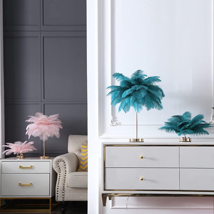 White Ostrich Feather Lamp,3-Color Temperatures Table Lamps for Girls Bedroom Funky Unique Cute Bed Side Nightstand Gold Desk Light (Light Pink)