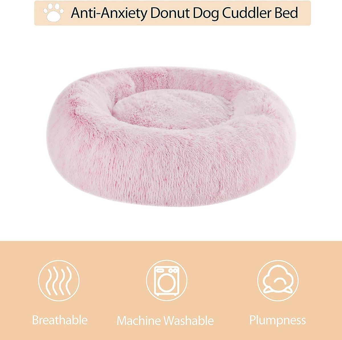 Small Pink Round Calming Dog Bed Cat Bed for Comfy Sleep