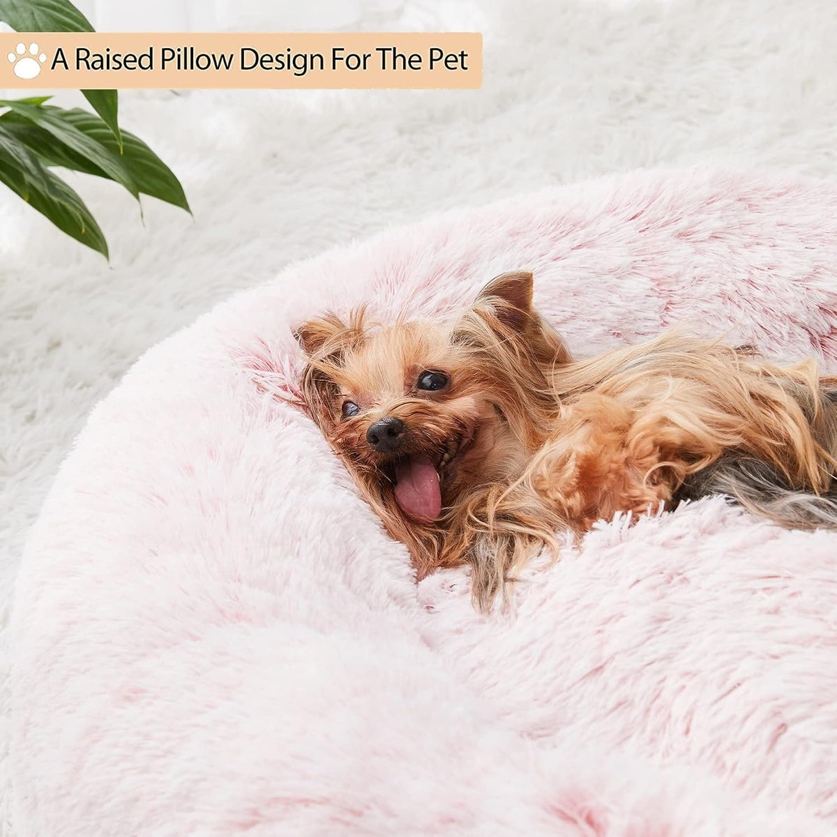 Small Pink Round Calming Dog Bed Cat Bed for Comfy Sleep