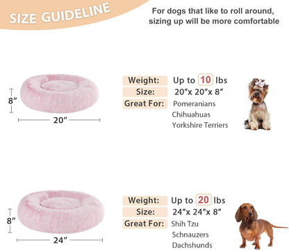 Small Pink Round Calming Dog Bed Cat Bed for Comfy Sleep