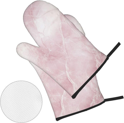 Oven Mitts and Pot Holders Set Light Pink Marble Abstract Heat Resistant Kitchen Gloves 2 Oven Mitts and 2 Pot Holders for Cooking Baking BBQ