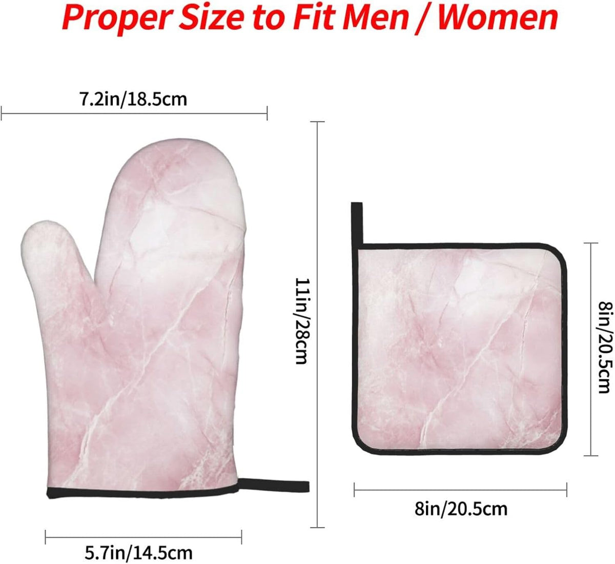 Oven Mitts and Pot Holders Set Light Pink Marble Abstract Heat Resistant Kitchen Gloves 2 Oven Mitts and 2 Pot Holders for Cooking Baking BBQ