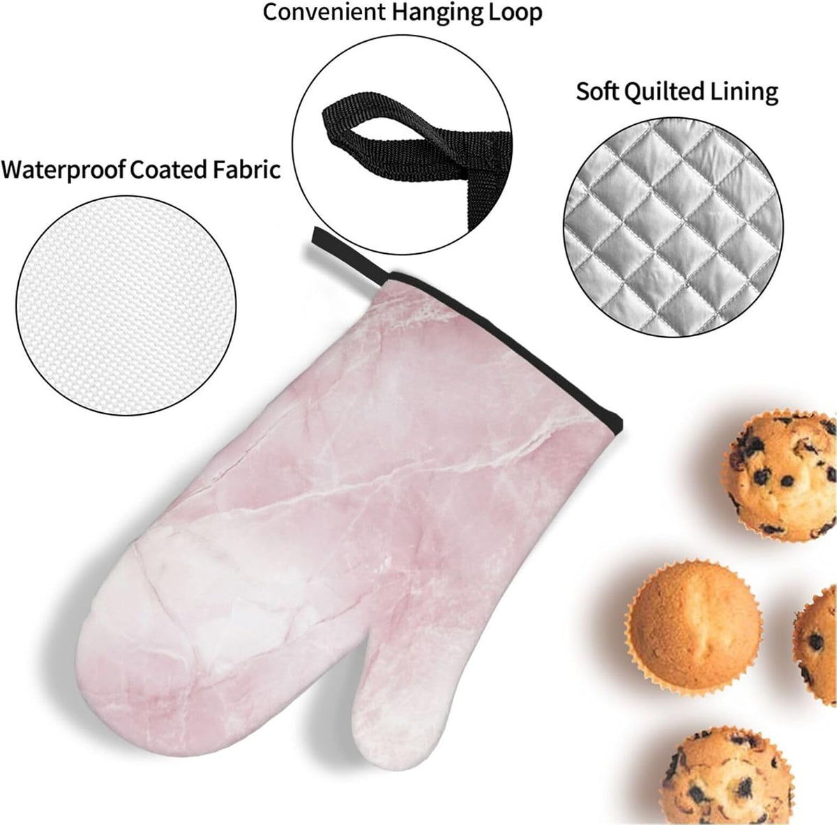 Oven Mitts and Pot Holders Set Light Pink Marble Abstract Heat Resistant Kitchen Gloves 2 Oven Mitts and 2 Pot Holders for Cooking Baking BBQ