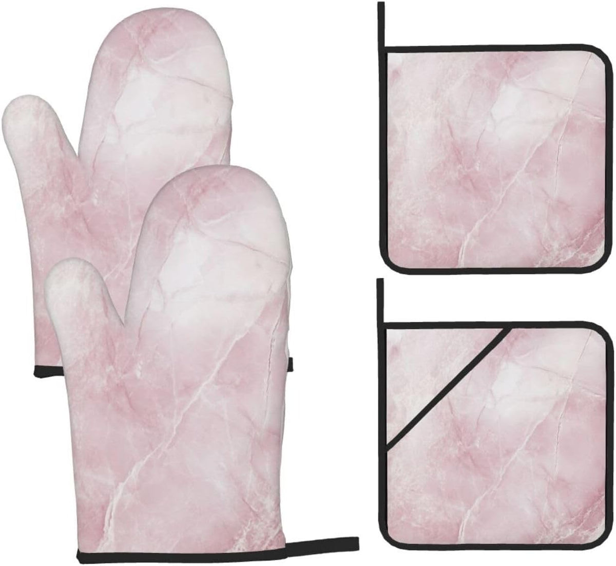 Oven Mitts and Pot Holders Set Light Pink Marble Abstract Heat Resistant Kitchen Gloves 2 Oven Mitts and 2 Pot Holders for Cooking Baking BBQ