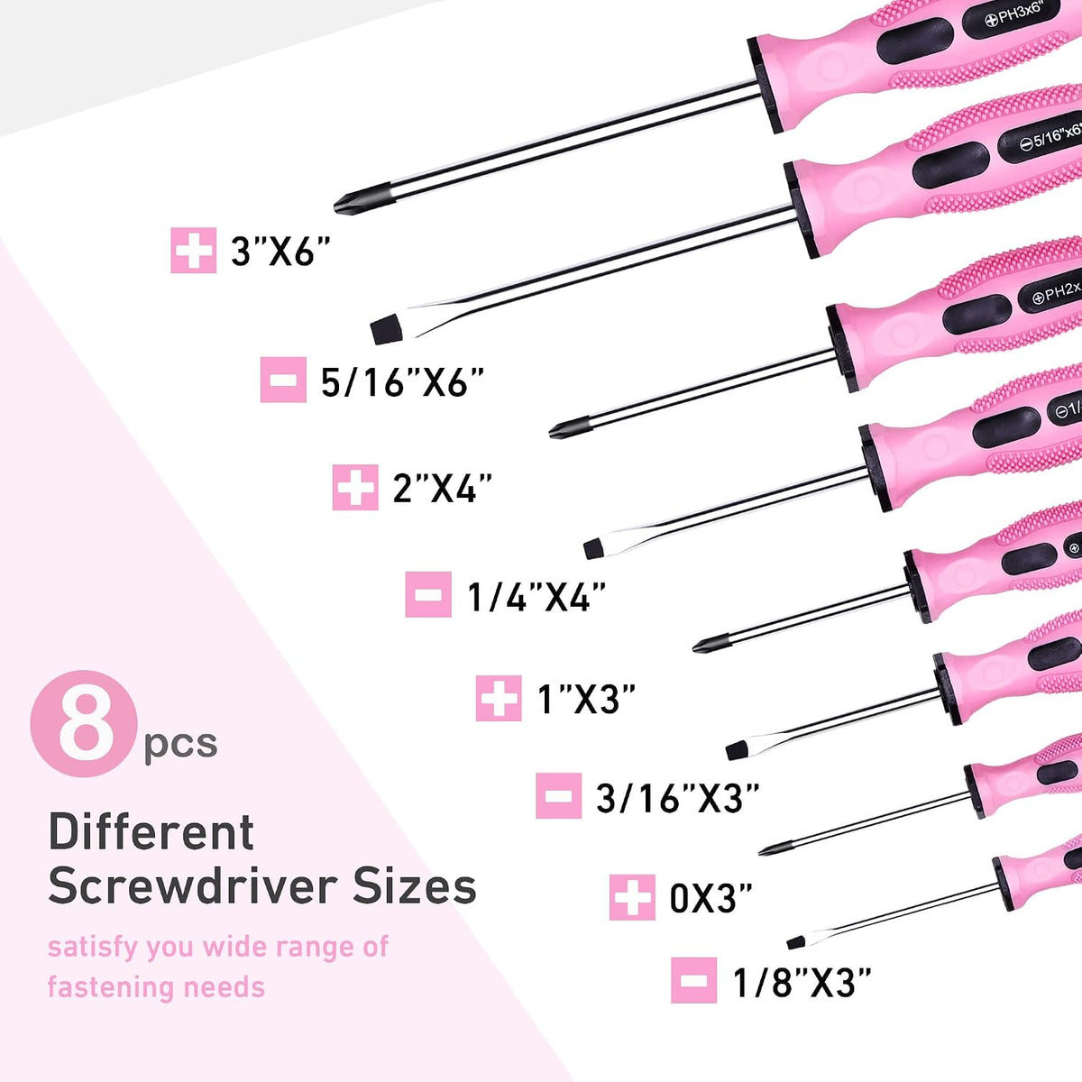 8-Piece Pink Magnetic Screwdrivers Set