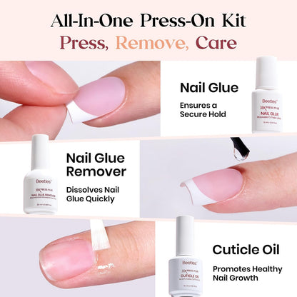 Beetles X Press Plus Gel Nail Kit, Pink French Short Square Press On Nails