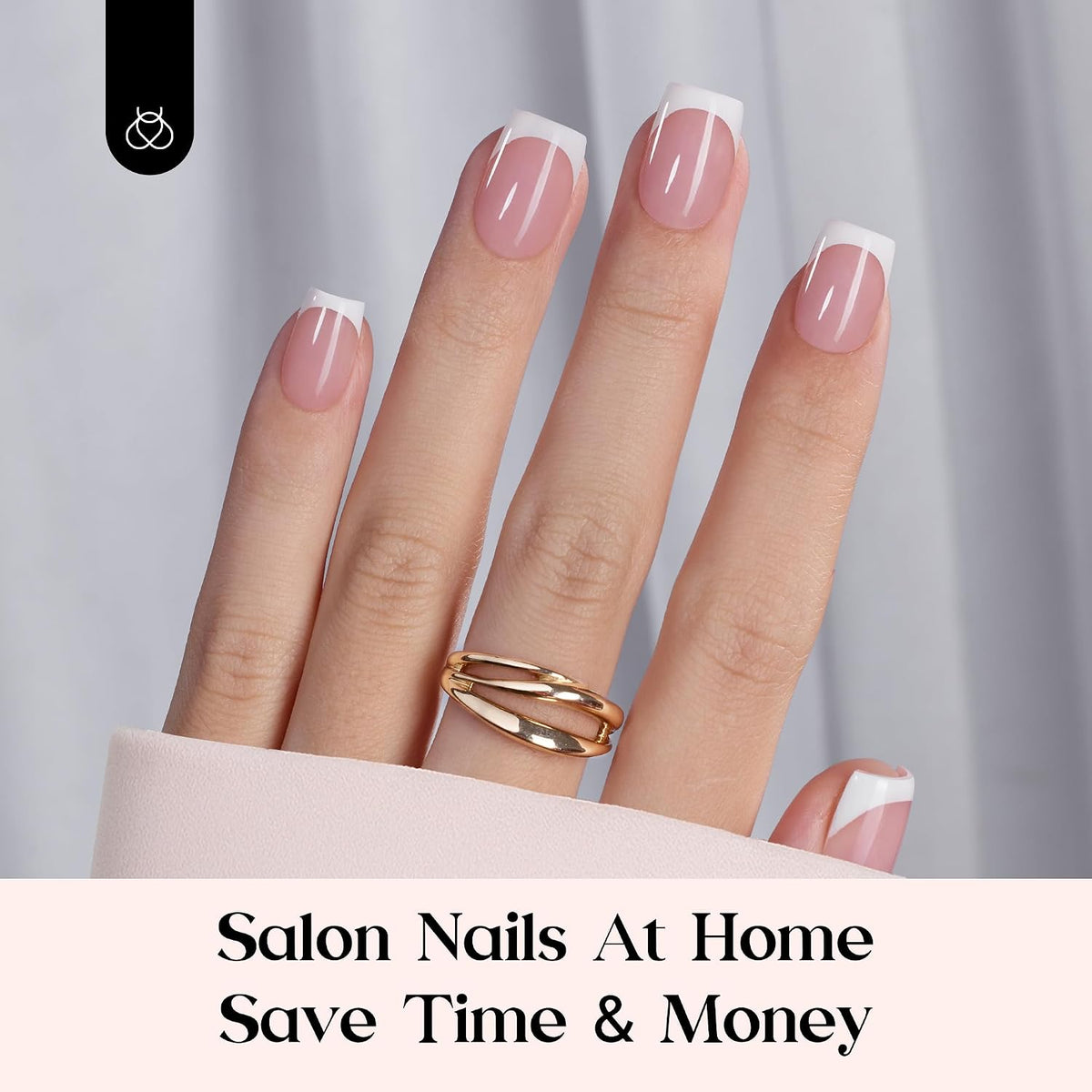 Beetles X Press Plus Gel Nail Kit, Pink French Short Square Press On Nails