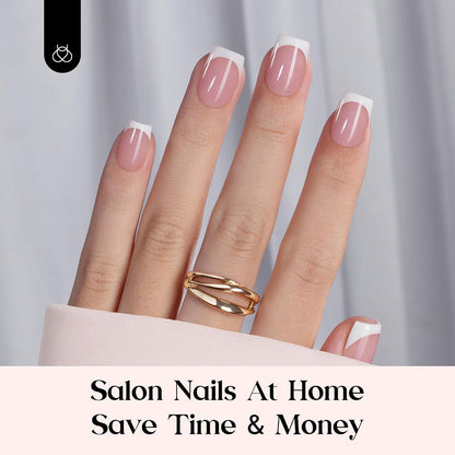 Beetles X Press Plus Gel Nail Kit, Pink French Short Square Press On Nails