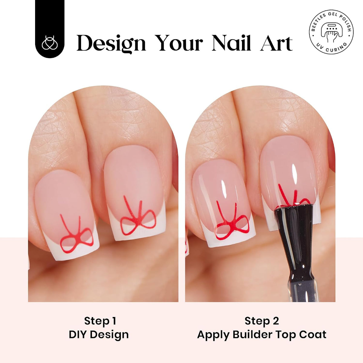 Beetles X Press Plus Gel Nail Kit, Pink French Short Square Press On Nails