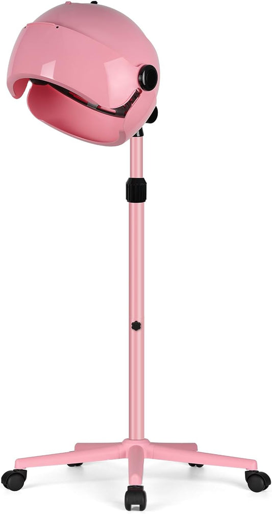 Hooded Hair Dryer, Standing Hair Dryer on Wheels,Pink