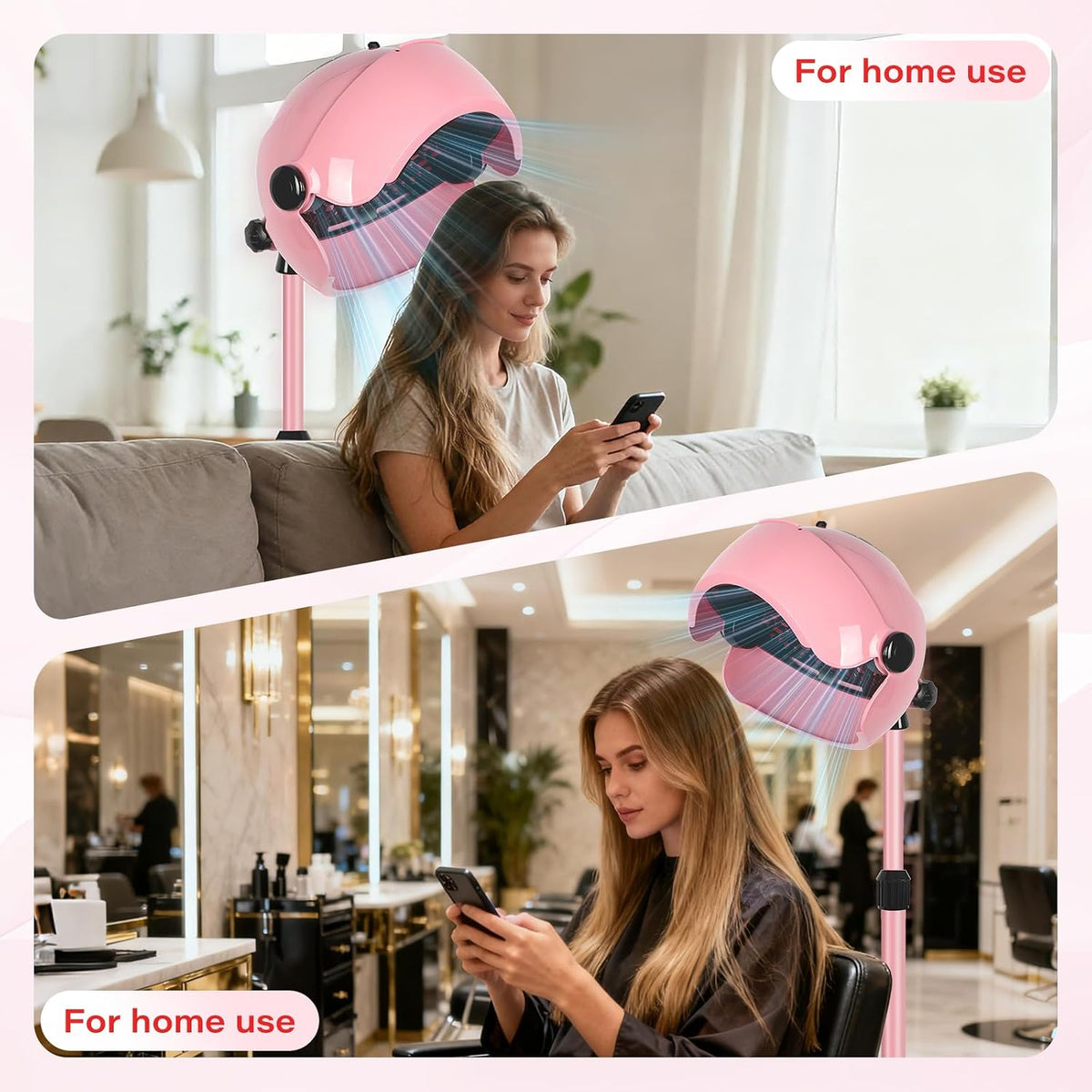 Hooded Hair Dryer, Standing Hair Dryer on Wheels,Pink