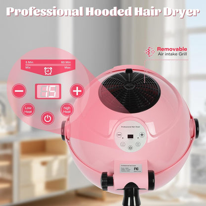 Hooded Hair Dryer, Standing Hair Dryer on Wheels,Pink