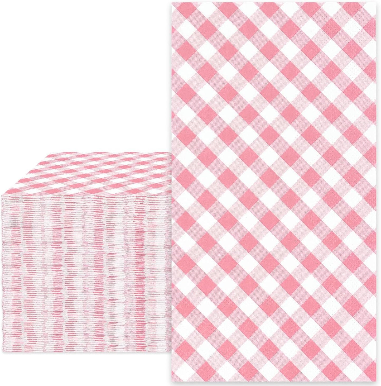 Whaline Light Pink Guest Paper Napkins Diagonal Plaid 3 Ply Disposable Napkins Checked Dinner Hand Napkin Towel for Wedding Birthday Party Supplies Table Decor, 80Pcs