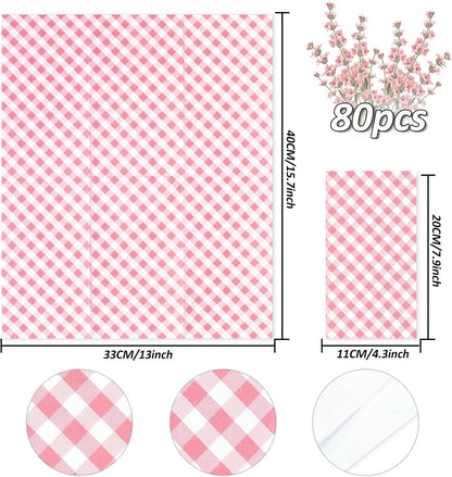 Whaline Light Pink Guest Paper Napkins Diagonal Plaid 3 Ply Disposable Napkins Checked Dinner Hand Napkin Towel for Wedding Birthday Party Supplies Table Decor, 80Pcs