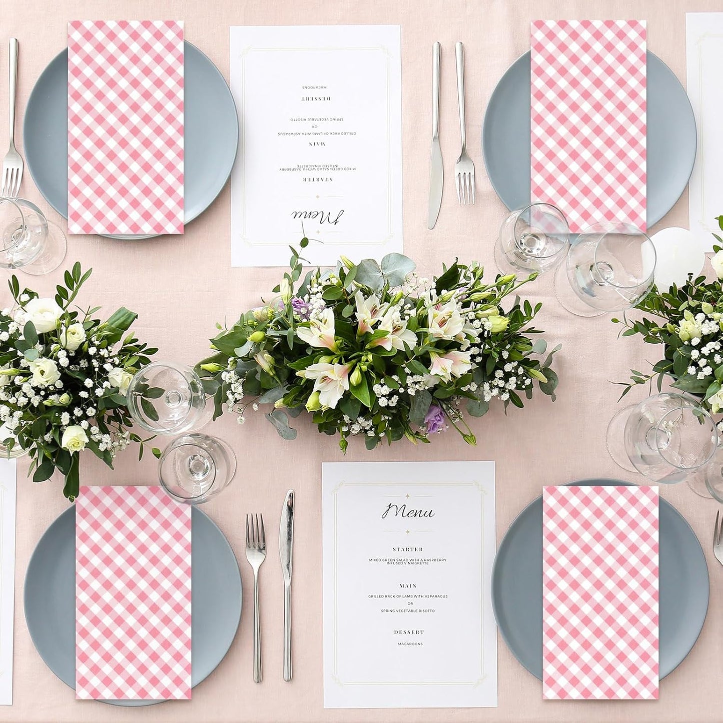 Whaline Light Pink Guest Paper Napkins Diagonal Plaid 3 Ply Disposable Napkins Checked Dinner Hand Napkin Towel for Wedding Birthday Party Supplies Table Decor, 80Pcs
