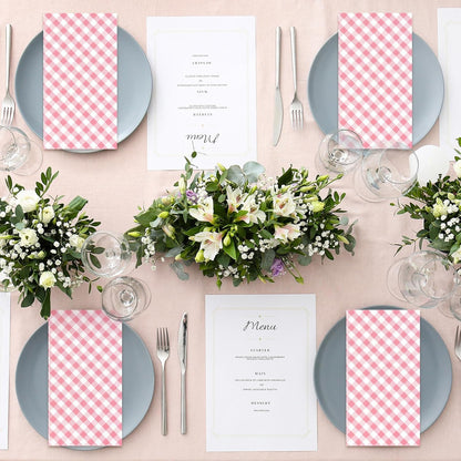 Whaline Light Pink Guest Paper Napkins Diagonal Plaid 3 Ply Disposable Napkins Checked Dinner Hand Napkin Towel for Wedding Birthday Party Supplies Table Decor, 80Pcs