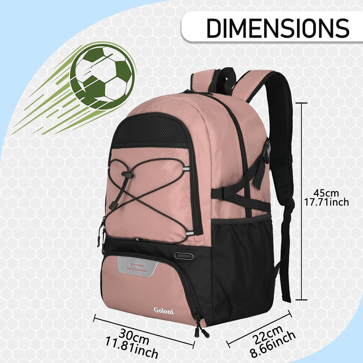 Goloni 30L Sports Backpack with Ball Compartment & Ventilated Shoe Pocket,Basketball Soccer Bag for Youth Boys Girls