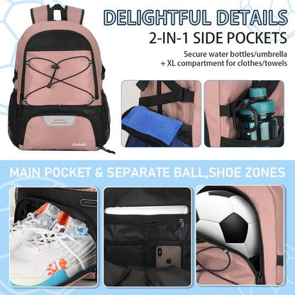 Goloni 30L Sports Backpack with Ball Compartment & Ventilated Shoe Pocket,Basketball Soccer Bag for Youth Boys Girls