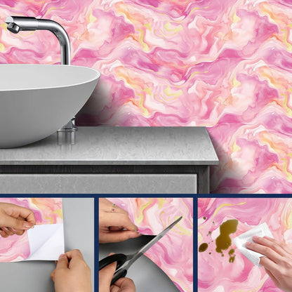 Pink Gold Marble Peel Stick Wallpaper 118.1x17.7 Inch Vinyl