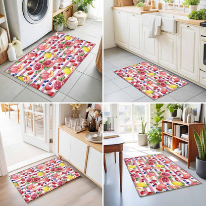 Area Rug 24×36in, Summer Peach Lemon Grapefruit Floor Carpet Living Room Rug, Blueberry Strawberry Pink Stripe Non-Slip Welcome Mat Indoor Rugs for Bedroom Dining Room