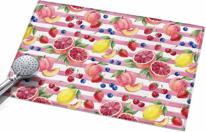 Area Rug 24×36in, Summer Peach Lemon Grapefruit Floor Carpet Living Room Rug, Blueberry Strawberry Pink Stripe Non-Slip Welcome Mat Indoor Rugs for Bedroom Dining Room