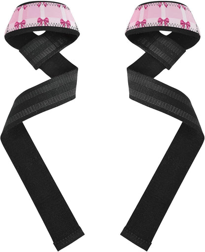 Cute Pink Bows Lifting Straps for Weightlifting,Wrist Straps with Thick Neoprene Padding,Pro Heavy Duty Gym Wrist Wraps for Powerlifting, Bodybuilding & Strength Training