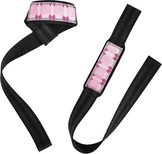Cute Pink Bows Lifting Straps for Weightlifting,Wrist Straps with Thick Neoprene Padding,Pro Heavy Duty Gym Wrist Wraps for Powerlifting, Bodybuilding & Strength Training