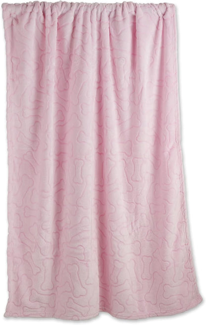 Embossed Bone Print Pet Blanket, Pink, 36x48"