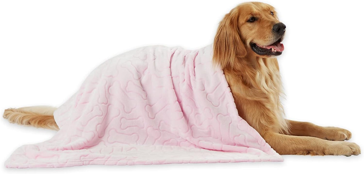 Embossed Bone Print Pet Blanket, Pink, 36x48"