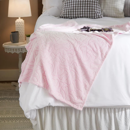 Embossed Bone Print Pet Blanket, Pink, 36x48"